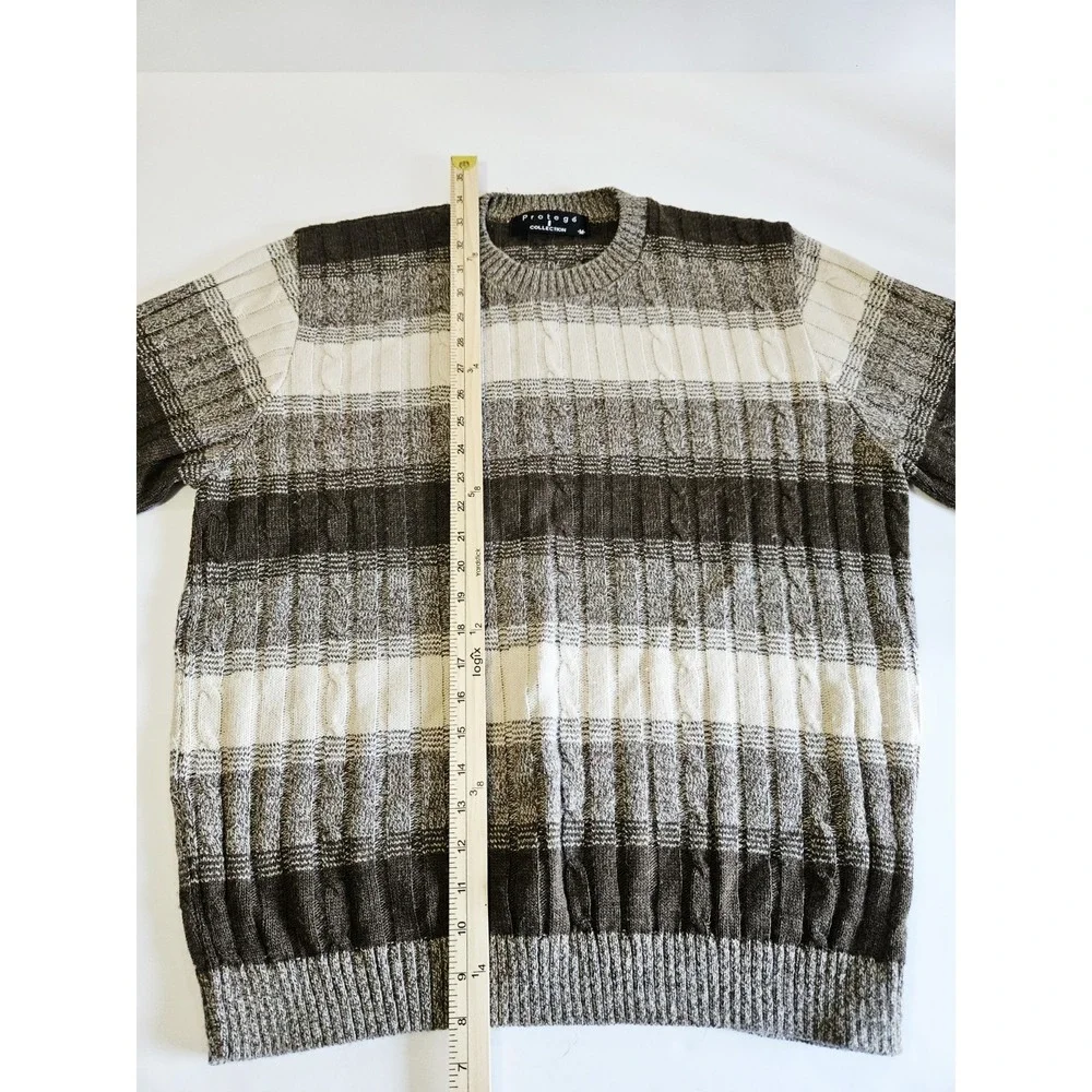 Vintage Protege Sweater Brown Striped 100% Acrylic Men's Size‎ Medium Pullover